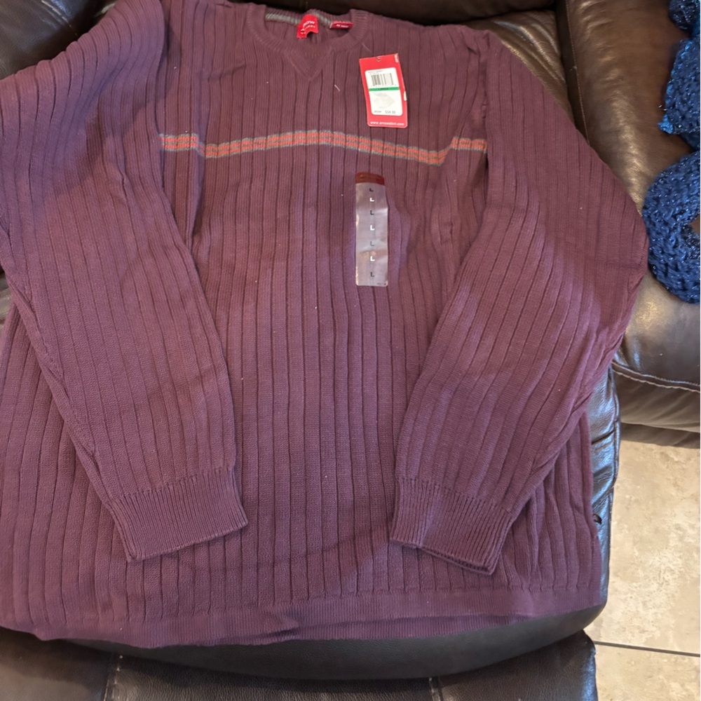 Arrow Men's Ribbed Crewneck Sweater in Wine